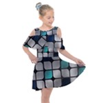 Pattern Abstrat Geometric Blue Grey Kids  Shoulder Cutout Chiffon Dress