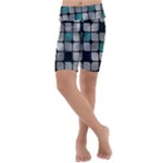 Pattern Abstrat Geometric Blue Grey Kids  Lightweight Velour Cropped Yoga Leggings