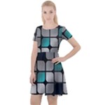 Pattern Abstrat Geometric Blue Grey Cap Sleeve Velour Dress 