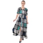 Pattern Abstrat Geometric Blue Grey Waist Tie Boho Maxi Dress