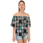 Pattern Abstrat Geometric Blue Grey Off Shoulder Short Sleeve Top