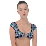 Pattern Abstrat Geometric Blue Grey Cap Sleeve Ring Bikini Top