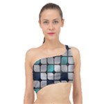 Pattern Abstrat Geometric Blue Grey Spliced Up Bikini Top 