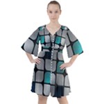 Pattern Abstrat Geometric Blue Grey Boho Button Up Dress