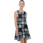 Pattern Abstrat Geometric Blue Grey Frill Swing Dress