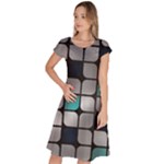 Pattern Abstrat Geometric Blue Grey Classic Short Sleeve Dress