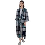 Pattern Abstrat Geometric Blue Grey Maxi Satin Kimono