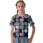 Pattern Abstrat Geometric Blue Grey Kids  Cuff Sleeve Scrunch Bottom Tee