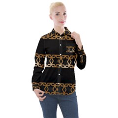 Pattern Geometric Gold Black Women s Long Sleeve Pocket Shirt