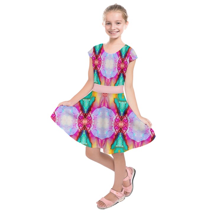 Colorful Abstract Painting E Kids  Short Sleeve Dress