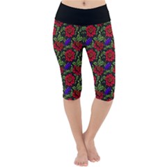 Spanish Passion Floral Pattern Lightweight Velour Cropped Yoga Leggings by gloriasanchez