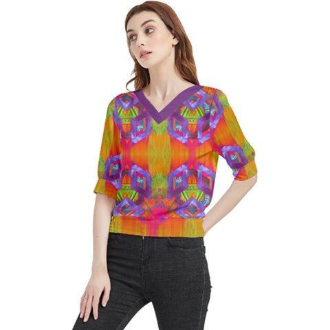 Glitch Futuristic Punk  Quarter Sleeve Blouse by gloriasanchez