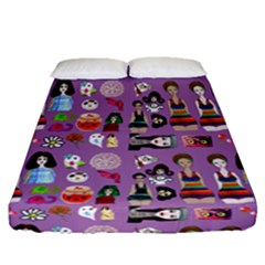 Drawing Collage Purple Fitted Sheet (queen Size) by snowwhitegirl