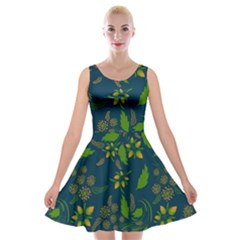 Folk Floral Art Pattern  Flowers Abstract Surface Design  Seamless Pattern Velvet Skater Dress by Eskimos