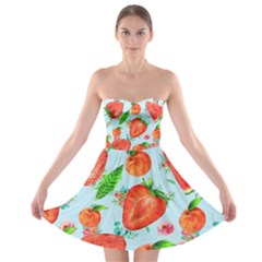 Juicy Blue Print With Watermelons, Strawberries And Peaches Strapless Bra Top Dress by TanitaSiberia