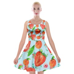 Juicy Blue Print With Watermelons, Strawberries And Peaches Velvet Skater Dress by TanitaSiberia