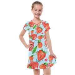 Juicy Blue Print With Watermelons, Strawberries And Peaches Kids  Cross Web Dress by TanitaSiberia