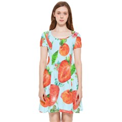 Juicy Blue Print With Watermelons, Strawberries And Peaches Inside Out Cap Sleeve Dress by TanitaSiberia
