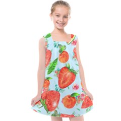 Juicy Blue Print With Watermelons, Strawberries And Peaches Kids  Cross Back Dress by TanitaSiberia