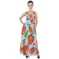 Juicy Blue Print With Watermelons, Strawberries And Peaches Empire Waist Velour Maxi Dress by TanitaSiberia