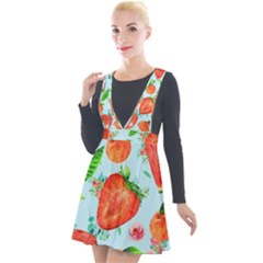 Juicy Blue Print With Watermelons, Strawberries And Peaches Plunge Pinafore Velour Dress by TanitaSiberia