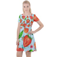 Juicy Blue Print With Watermelons, Strawberries And Peaches Cap Sleeve Velour Dress  by TanitaSiberia