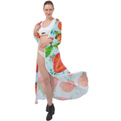 Juicy Blue Print With Watermelons, Strawberries And Peaches Maxi Chiffon Beach Wrap by TanitaSiberia
