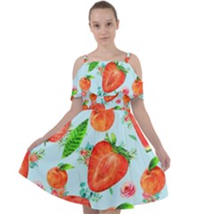 Juicy Blue Print With Watermelons, Strawberries And Peaches Cut Out Shoulders Chiffon Dress by TanitaSiberia