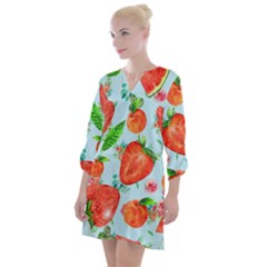 Juicy Blue Print With Watermelons, Strawberries And Peaches Open Neck Shift Dress by TanitaSiberia