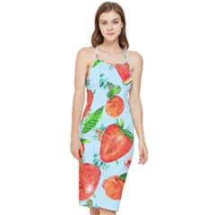 Juicy Blue Print With Watermelons, Strawberries And Peaches Bodycon Cross Back Summer Dress by TanitaSiberia