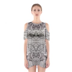 Monochrome Module Pattern Iv Shoulder Cutout One Piece Dress by kaleidomarblingart