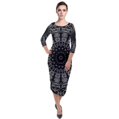 Gothic Mandala Quarter Sleeve Midi Velour Bodycon Dress by MRNStudios