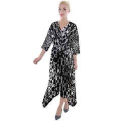 Black And White Modern Abstract Design Quarter Sleeve Wrap Front Maxi Dress