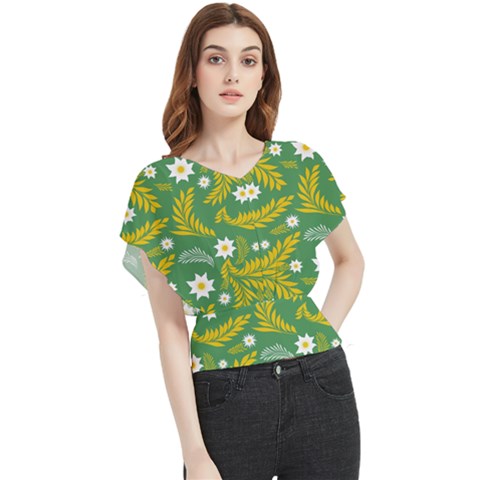 Folk Flowers Art Pattern Floral Abstract Surface Design  Seamless Pattern Butterfly Chiffon Blouse by Eskimos