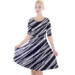 Galaxy Motion Black And White Print Quarter Sleeve A-line Dress by dflcprintsclothing