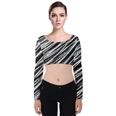 Galaxy Motion Black And White Print Velvet Long Sleeve Crop Top by dflcprintsclothing