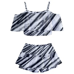 Galaxy Motion Black And White Print 2 Kids  Off Shoulder Skirt Bikini