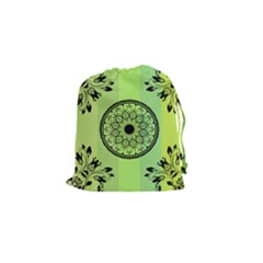 Green Grid Cute Flower Mandala Drawstring Pouch (small) by Magicworlddreamarts1