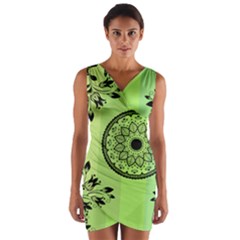 Green Grid Cute Flower Mandala Wrap Front Bodycon Dress by Magicworlddreamarts1