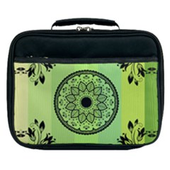 Green Grid Cute Flower Mandala Lunch Bag by Magicworlddreamarts1