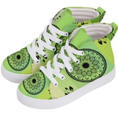 Green Grid Cute Flower Mandala Kids  Hi-top Skate Sneakers