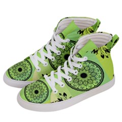 Green Grid Cute Flower Mandala Women s Hi-top Skate Sneakers by Magicworlddreamarts1