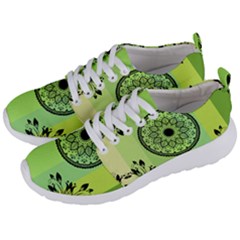 Green Grid Cute Flower Mandala Men s Lightweight Sports Shoes by Magicworlddreamarts1
