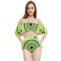 Green Grid Cute Flower Mandala Halter Flowy Bikini Set  by Magicworlddreamarts1