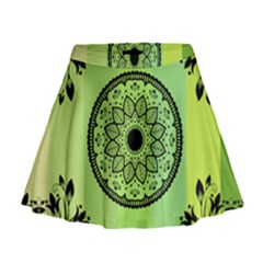 Green Grid Cute Flower Mandala Mini Flare Skirt by Magicworlddreamarts1