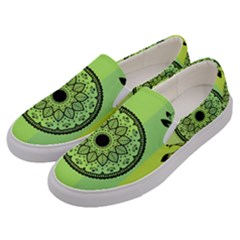 Green Grid Cute Flower Mandala Men s Canvas Slip Ons