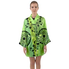 Green Grid Cute Flower Mandala Long Sleeve Satin Kimono by Magicworlddreamarts1