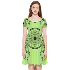 Green Grid Cute Flower Mandala Inside Out Cap Sleeve Dress by Magicworlddreamarts1