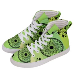 Green Grid Cute Flower Mandala Men s Hi-top Skate Sneakers by Magicworlddreamarts1