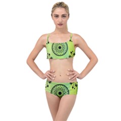 Green Grid Cute Flower Mandala Layered Top Bikini Set by Magicworlddreamarts1